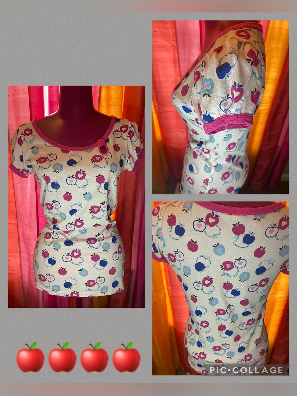 - Short sleeve T-shirt with apple graphic design 🍎 size Medium (jrs)